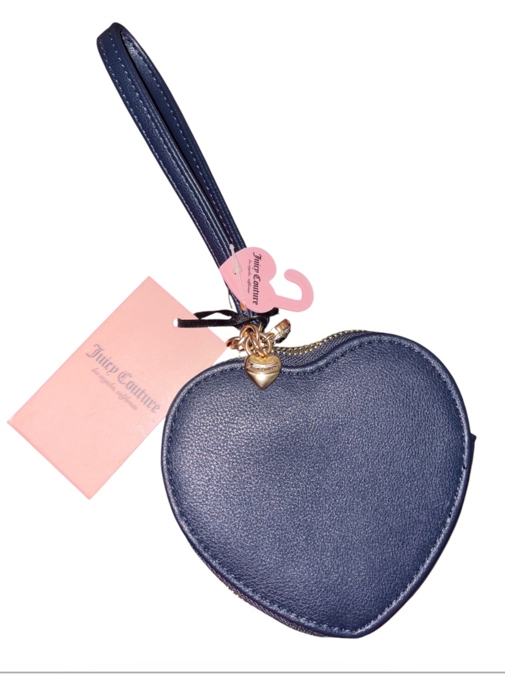 Juicy Couture Navy Heart Wristlet Card Holder with Gold Charm